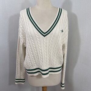 Prince Pickleball Sweater Womens M Beige Cable Knit Tennis‎ Cricket Preppy Retro